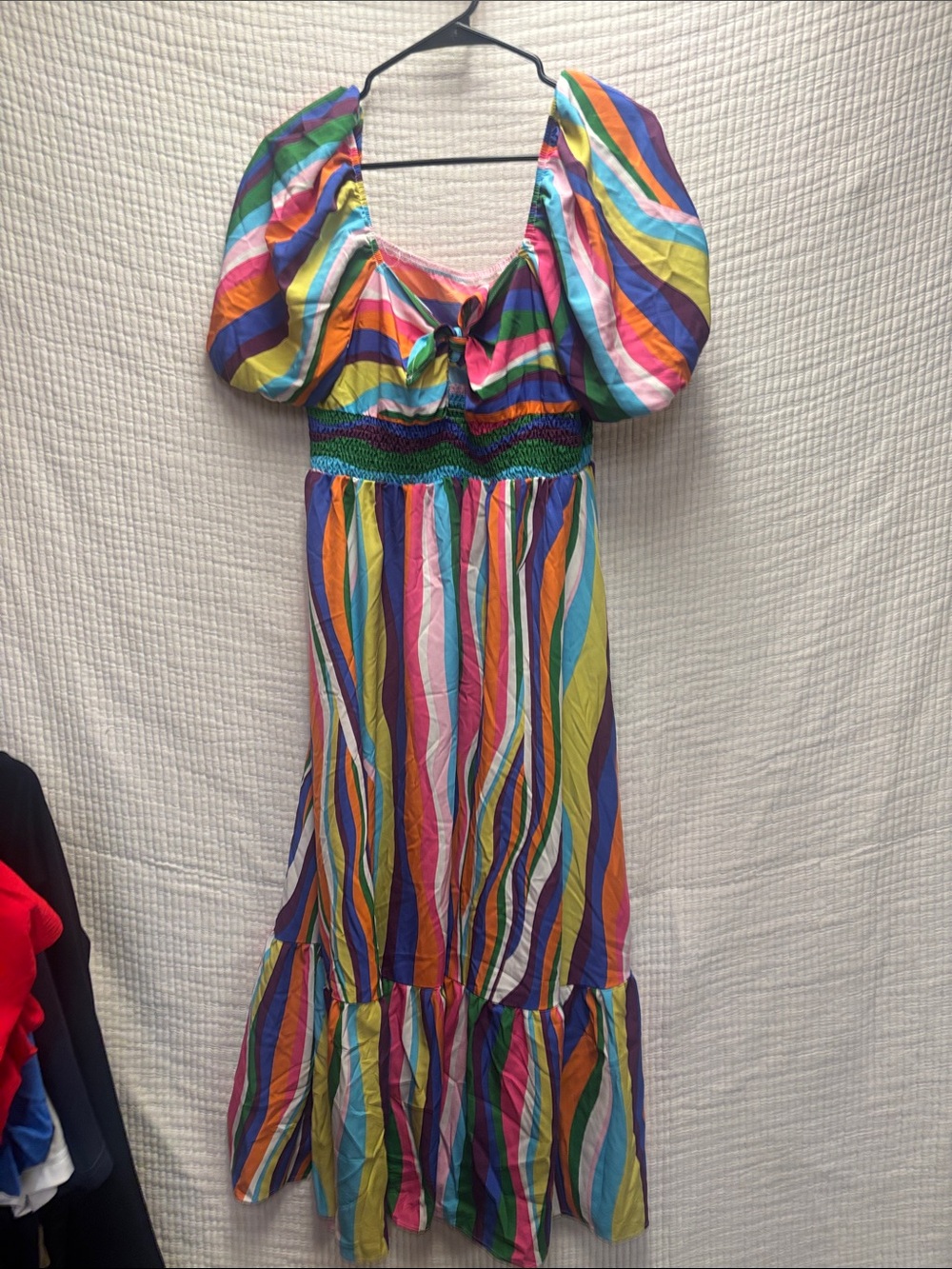 Bright Multicolor Striped Puff-Sleeve Maxi Dress